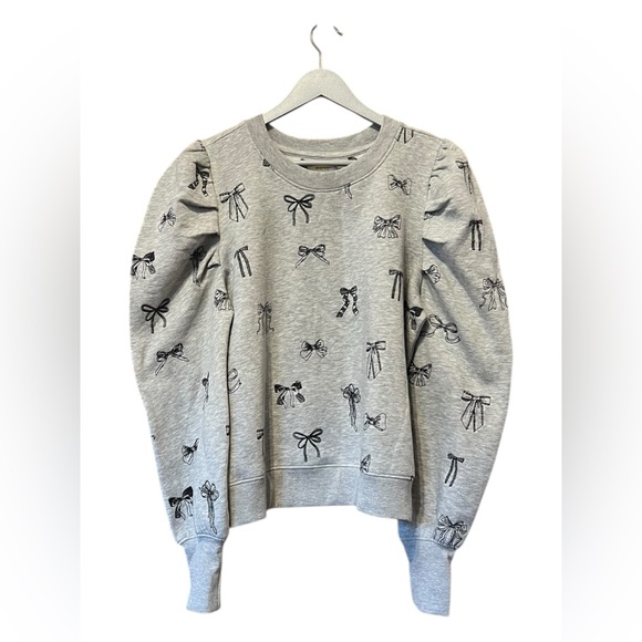 Maeve by Anthropologie Bow Print Puff Sleeve Sweatshirt – Size Large - Picture 2 of 6